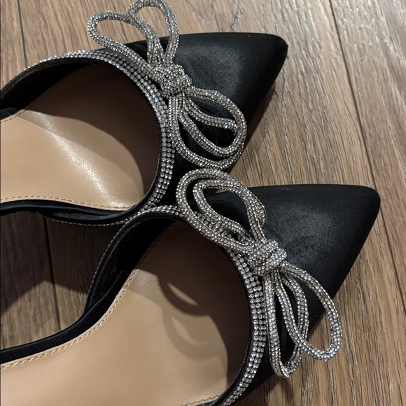 BCBG black crystal bow wrap heels - Picture 7 of 9